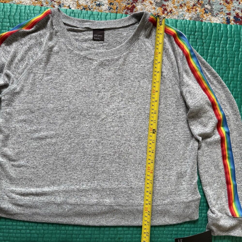 NEW Free Press Sweatshirt Womens L Gray Rainbow Accent Long Sleeve Crew Neck NWT - Picture 5 of 16